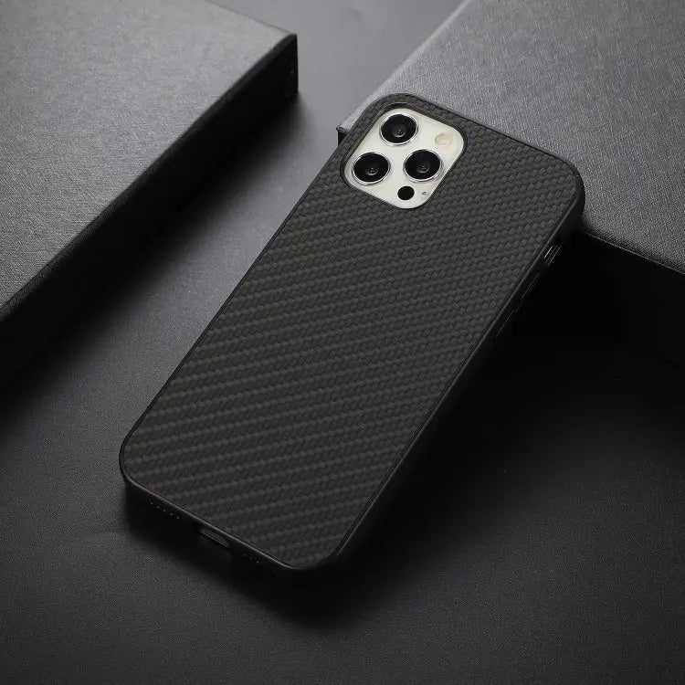 Carbon Fiber Skin PU + PC + TPU Shockprof Protective Case For iPhone 12 Pro Max - Apple Accessories