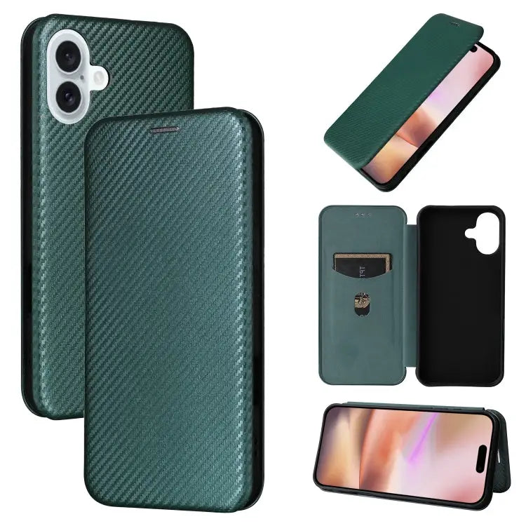 Carbon Fiber Texture Flip Leather Phone Case For iPhone SE 2024 For iPhone 16 Pro Max For iPhone 16 Pro For iPhone 16