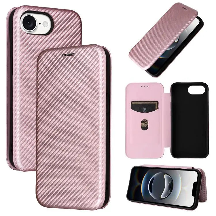 Carbon Fiber Texture Flip Leather Phone Case For iPhone SE 2024 For iPhone 16 Pro Max For iPhone 16 Pro For iPhone 16
