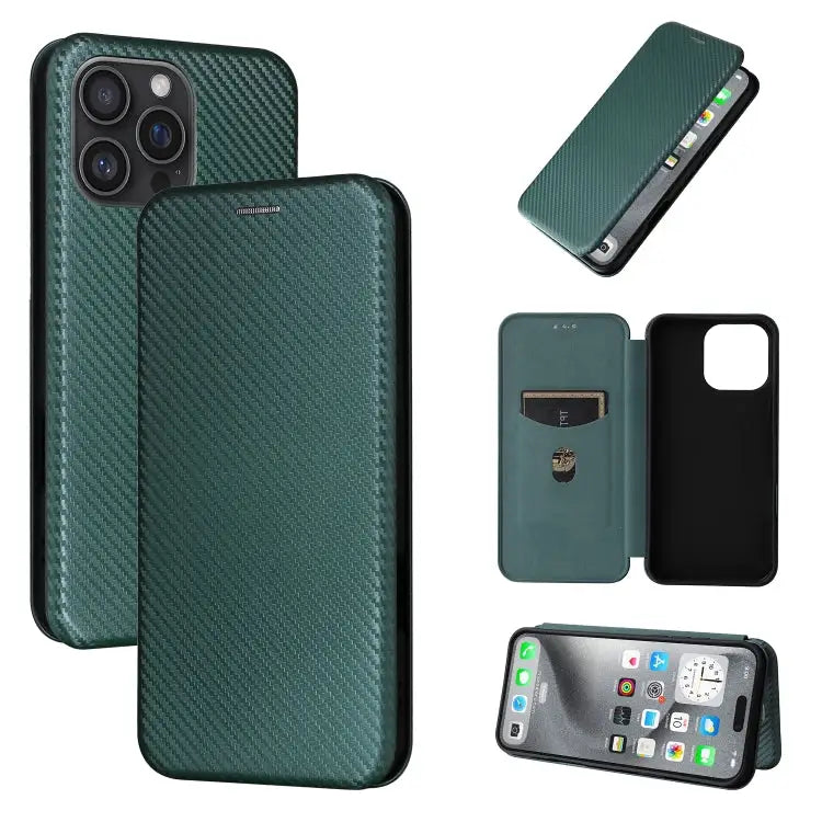 Carbon Fiber Texture Flip Leather Phone Case For iPhone SE 2024 For iPhone 16 Pro Max For iPhone 16 Pro For iPhone 16