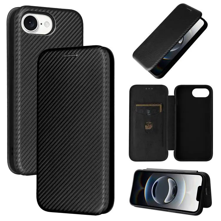 Carbon Fiber Texture Flip Leather Phone Case For iPhone SE 2024 For iPhone 16 Pro Max For iPhone 16 Pro For iPhone 16
