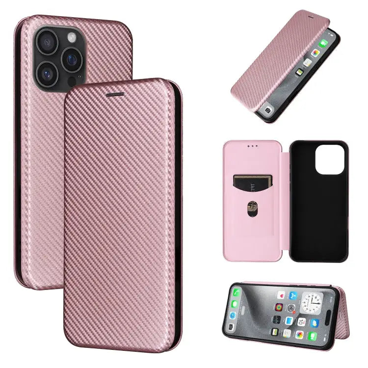 Carbon Fiber Texture Flip Leather Phone Case For iPhone SE 2024 For iPhone 16 Pro Max For iPhone 16 Pro For iPhone 16