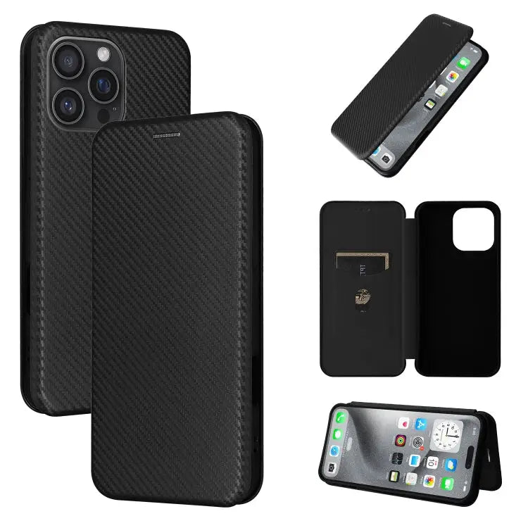 Carbon Fiber Texture Flip Leather Phone Case For iPhone SE 2024 For iPhone 16 Pro Max For iPhone 16 Pro For iPhone 16