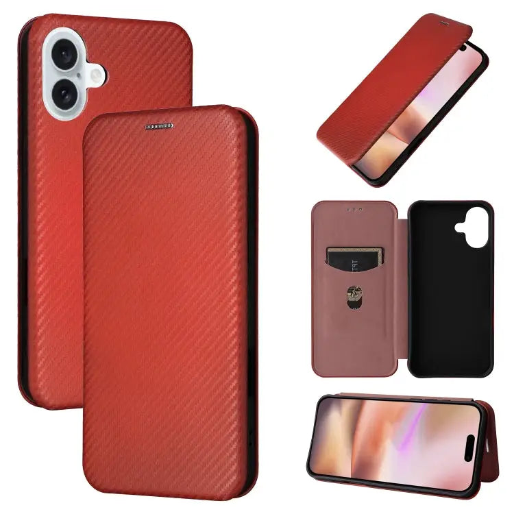 Carbon Fiber Texture Flip Leather Phone Case For iPhone SE 2024 For iPhone 16 Pro Max For iPhone 16 Pro For iPhone 16