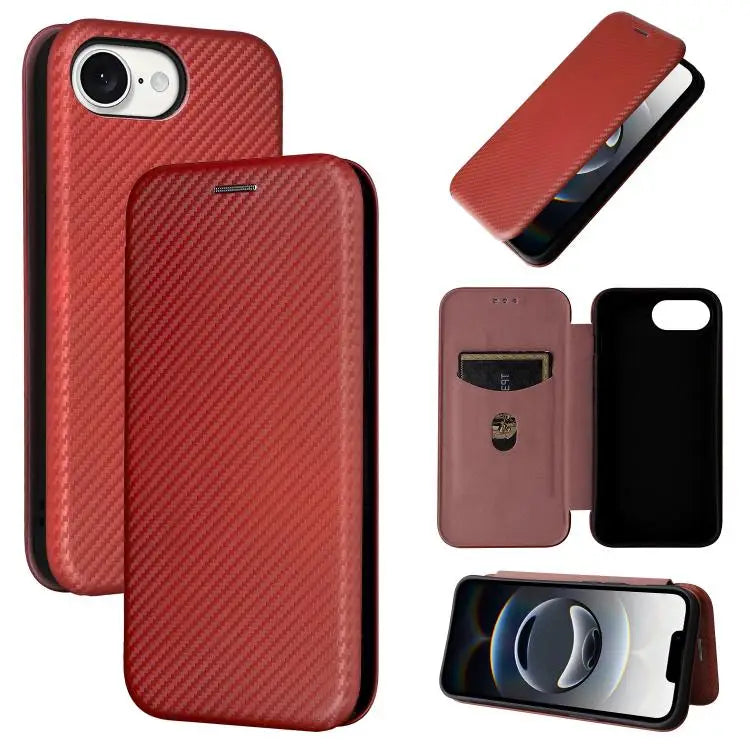 Carbon Fiber Texture Flip Leather Phone Case For iPhone SE 2024 For iPhone 16 Pro Max For iPhone 16 Pro For iPhone 16