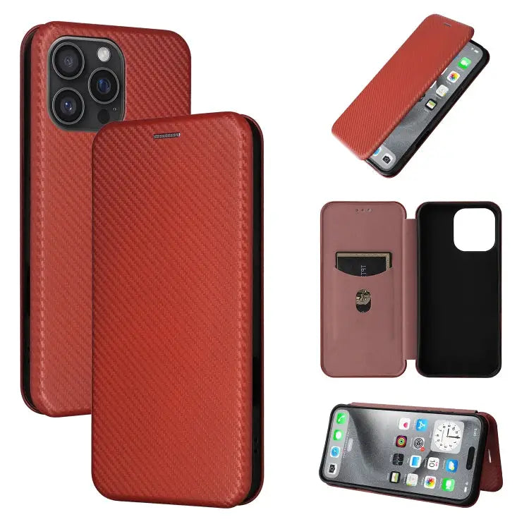 Carbon Fiber Texture Flip Leather Phone Case For iPhone SE 2024 For iPhone 16 Pro Max For iPhone 16 Pro For iPhone 16