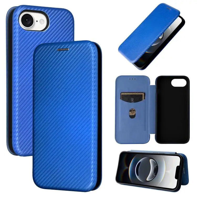 Carbon Fiber Texture Flip Leather Phone Case For iPhone SE 2024 For iPhone 16 Pro Max For iPhone 16 Pro For iPhone 16