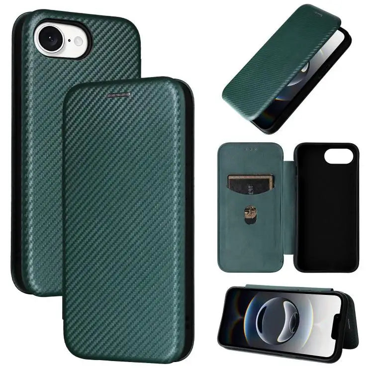 Carbon Fiber Texture Flip Leather Phone Case For iPhone SE 2024 For iPhone 16 Pro Max For iPhone 16 Pro For iPhone 16