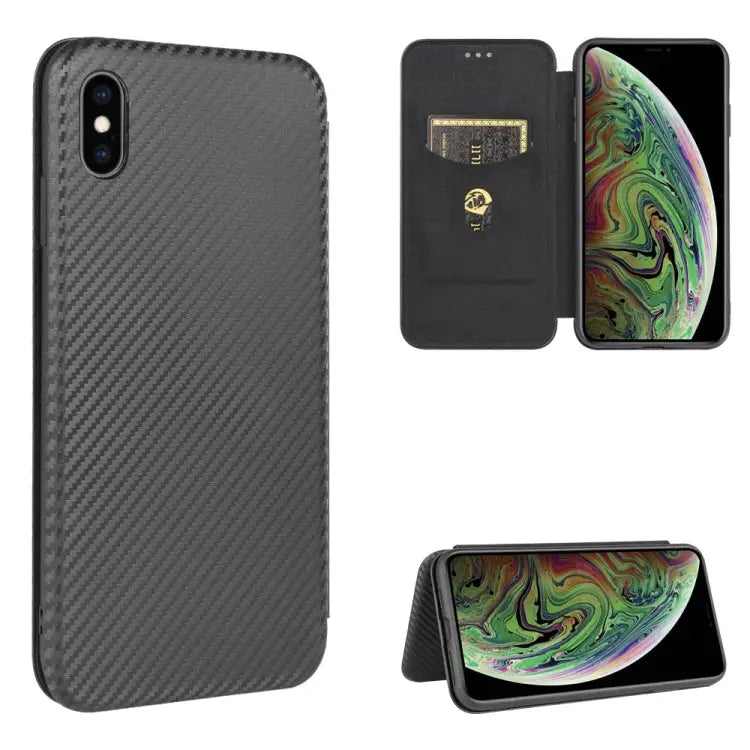 Carbon Fiber Texture Magnetic Horizontal Flip TPU + PC + PU Leather Case with Card Slot For iPhone 7 / 8 / SE 2020 / SE