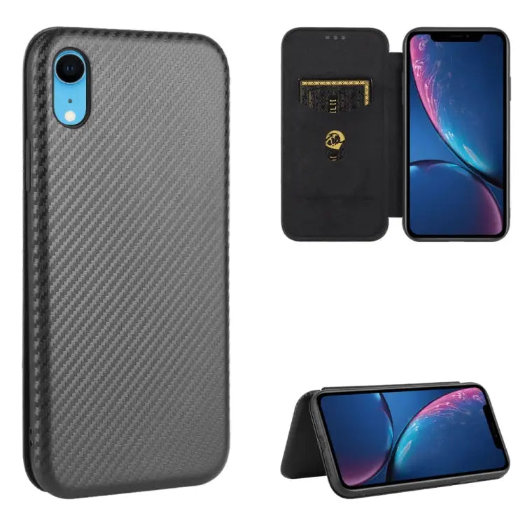 Carbon Fiber Texture Magnetic Horizontal Flip TPU + PC + PU Leather Case with Card Slot For iPhone 7 / 8 / SE 2020 / SE