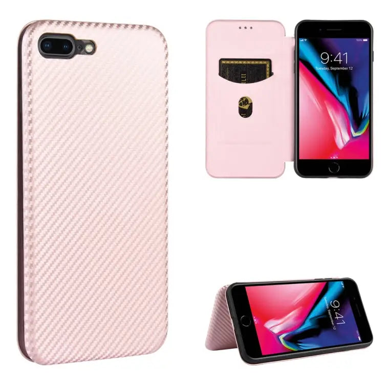 Carbon Fiber Texture Magnetic Horizontal Flip TPU + PC + PU Leather Case with Card Slot For iPhone 7 / 8 / SE 2020 / SE