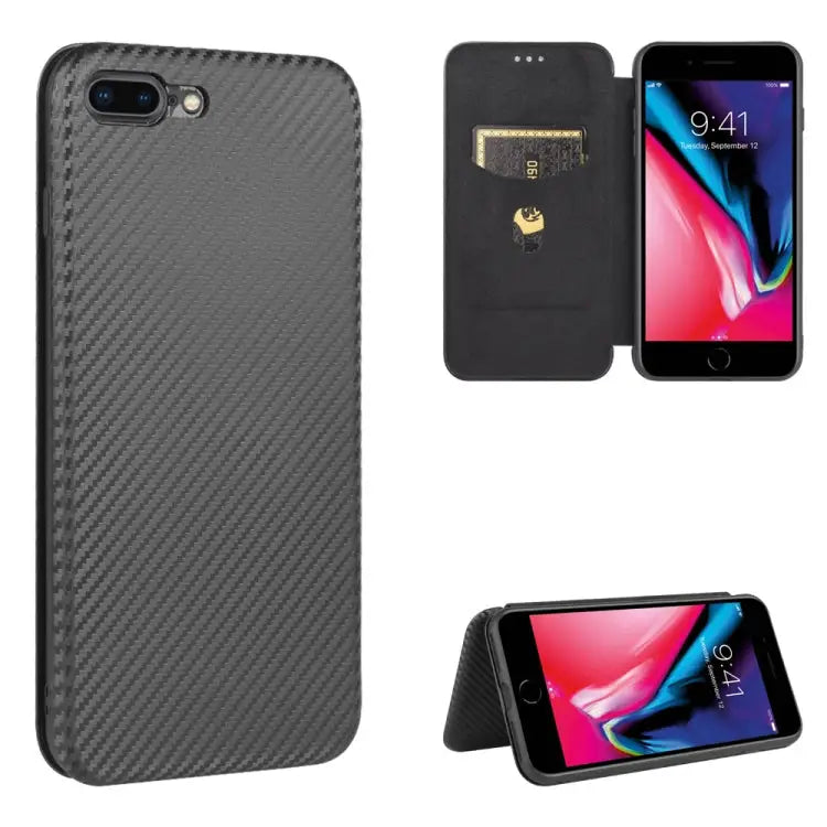 Carbon Fiber Texture Magnetic Horizontal Flip TPU + PC + PU Leather Case with Card Slot For iPhone 7 / 8 / SE 2020 / SE
