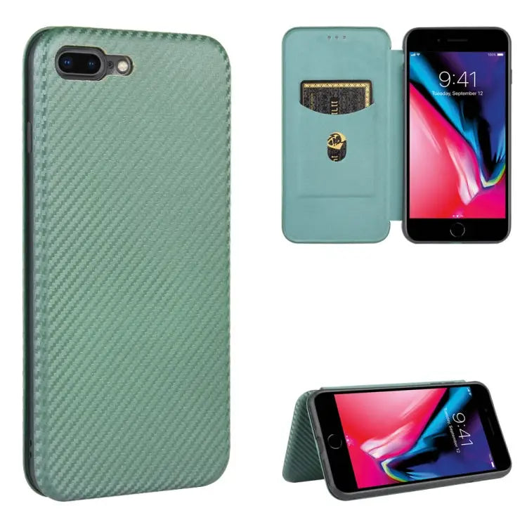 Carbon Fiber Texture Magnetic Horizontal Flip TPU + PC + PU Leather Case with Card Slot For iPhone 7 / 8 / SE 2020 / SE