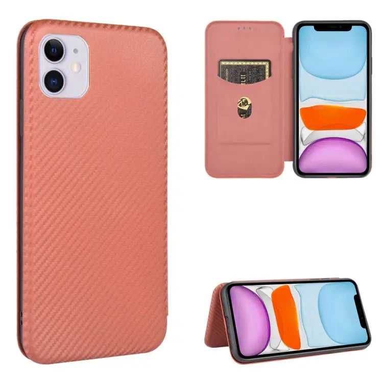 Carbon Fiber Texture Magnetic Horizontal Flip TPU + PC + PU Leather Case with Card Slot For iPhone 11 For iPhone 12