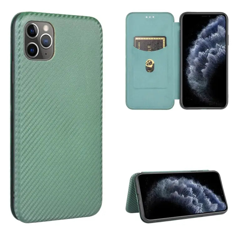 Carbon Fiber Texture Magnetic Horizontal Flip TPU + PC + PU Leather Case with Card Slot For iPhone 11 For iPhone 12
