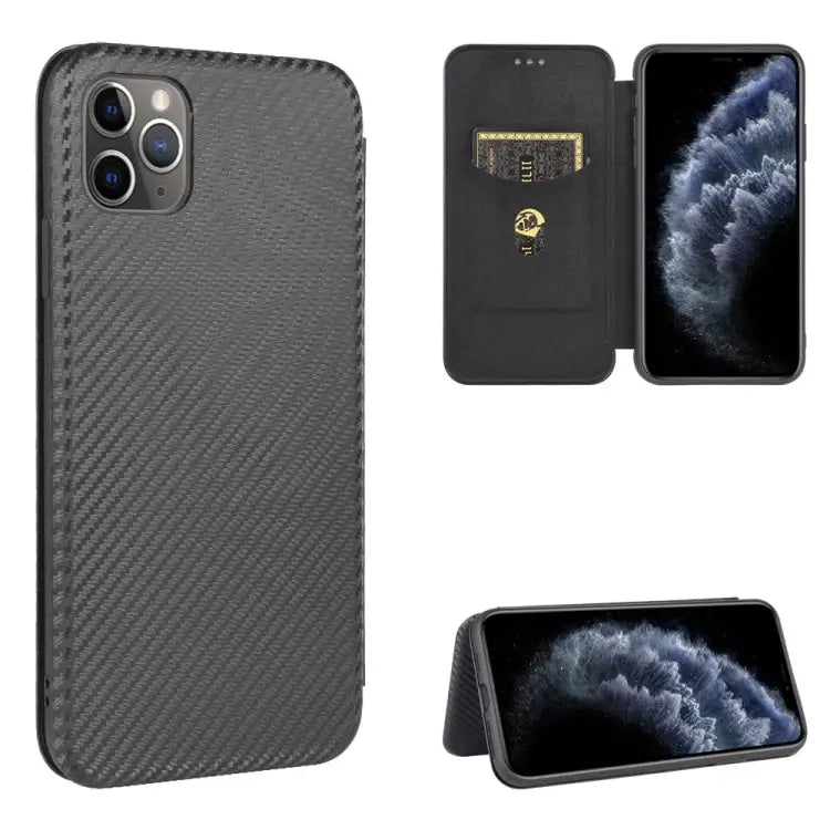 Carbon Fiber Texture Magnetic Horizontal Flip TPU + PC + PU Leather Case with Card Slot For iPhone 11 For iPhone 12