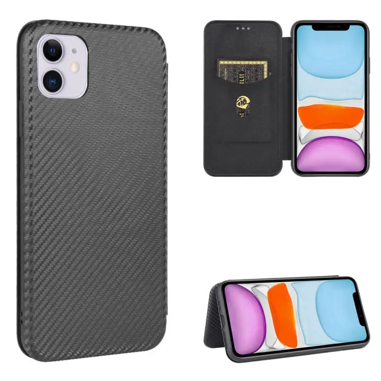 Carbon Fiber Texture Magnetic Horizontal Flip TPU + PC + PU Leather Case with Card Slot For iPhone 11 For iPhone 12