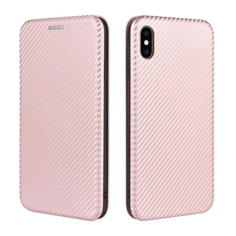 Carbon Fiber Texture Magnetic Horizontal Flip TPU + PC + PU Leather Case with Card Slot For iPhone X / XS - Apple