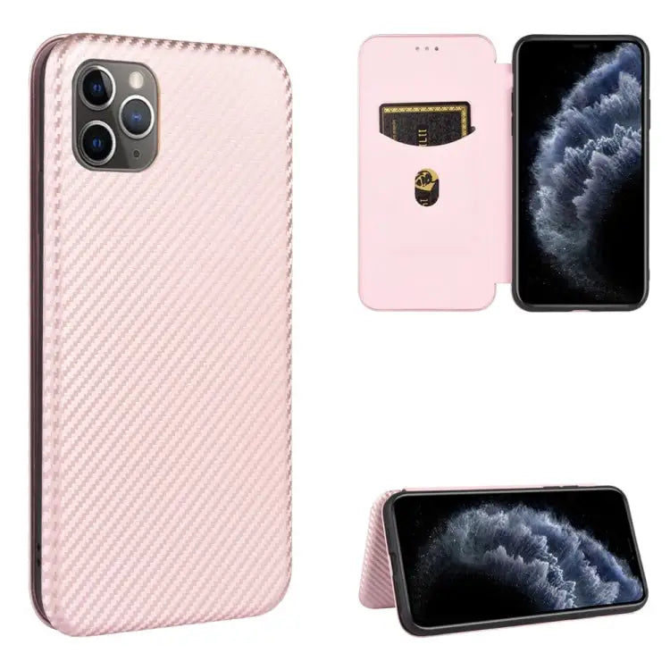 Carbon Fiber Texture Magnetic Horizontal Flip TPU + PC + PU Leather Case with Card Slot For iPhone 11 For iPhone 12