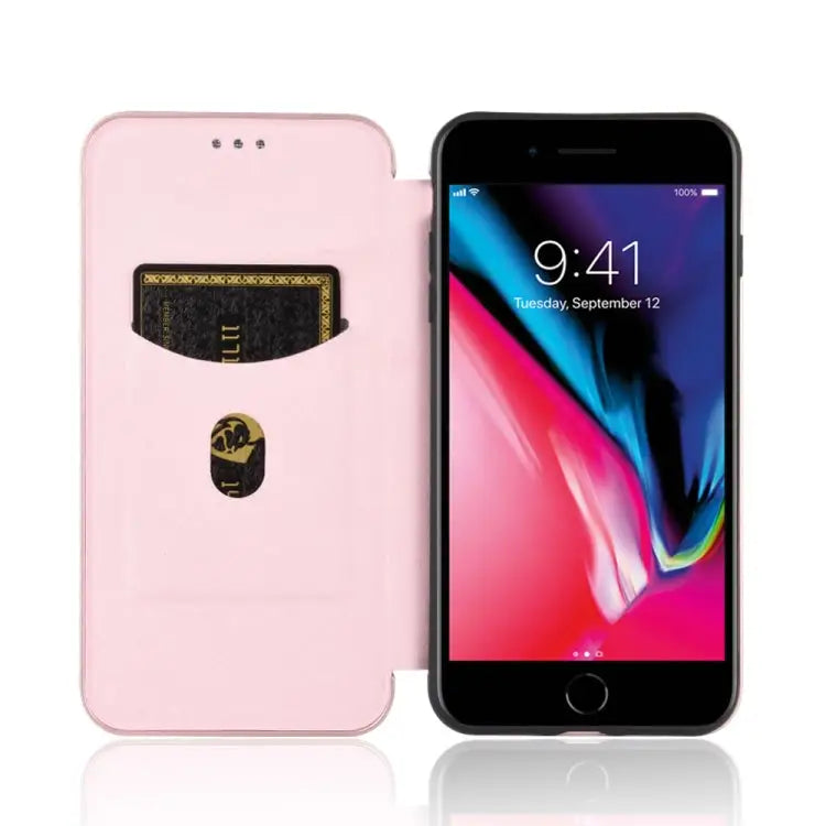 Carbon Fiber Texture Magnetic Horizontal Flip TPU + PC + PU Leather Case with Card Slot For iPhone 7 / 8 / SE 2020 / SE