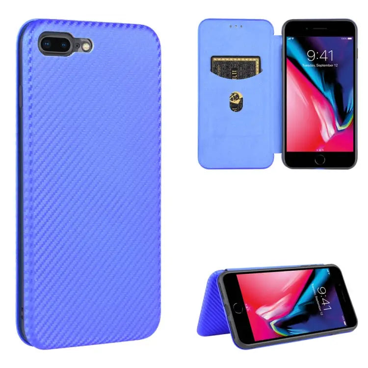Carbon Fiber Texture Magnetic Horizontal Flip TPU + PC + PU Leather Case with Card Slot For iPhone 7 / 8 / SE 2020 / SE
