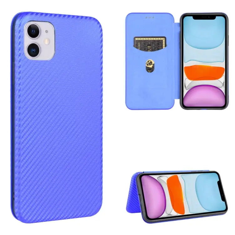 Carbon Fiber Texture Magnetic Horizontal Flip TPU + PC + PU Leather Case with Card Slot For iPhone 11 For iPhone 12
