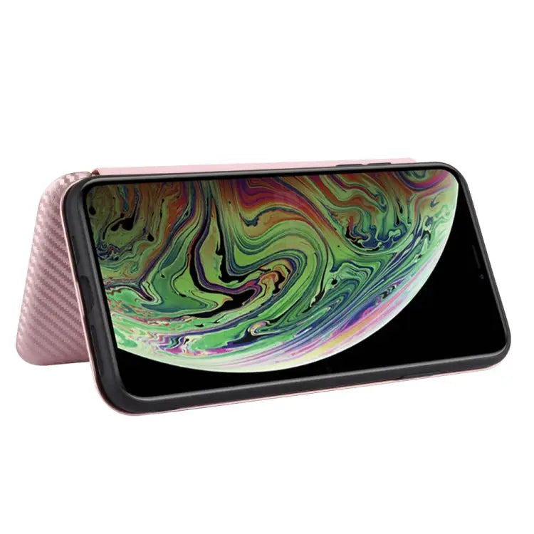 Carbon Fiber Texture Magnetic Horizontal Flip TPU + PC + PU Leather Case with Card Slot For iPhone X / XS - Apple