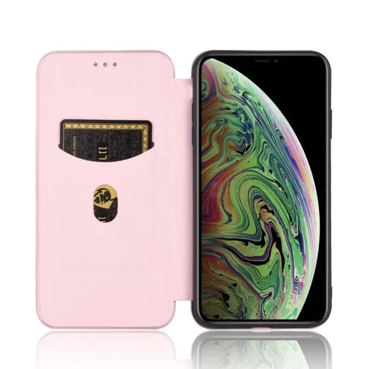 Carbon Fiber Texture Magnetic Horizontal Flip TPU + PC + PU Leather Case with Card Slot For iPhone X / XS - Apple
