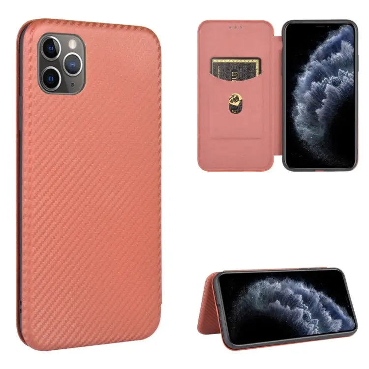 Carbon Fiber Texture Magnetic Horizontal Flip TPU + PC + PU Leather Case with Card Slot For iPhone 11 For iPhone 12