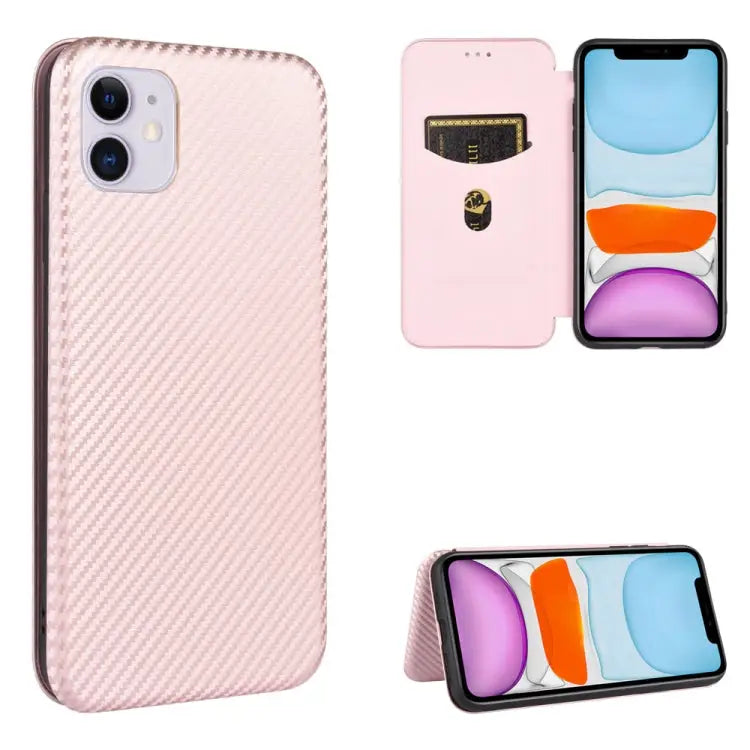Carbon Fiber Texture Magnetic Horizontal Flip TPU + PC + PU Leather Case with Card Slot For iPhone 11 For iPhone 12