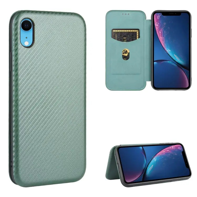 Carbon Fiber Texture Magnetic Horizontal Flip TPU + PC + PU Leather Case with Card Slot For iPhone 7 / 8 / SE 2020 / SE
