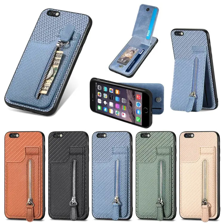Carbon Fiber Vertical Flip Zipper Phone Case - Apple Accessories
