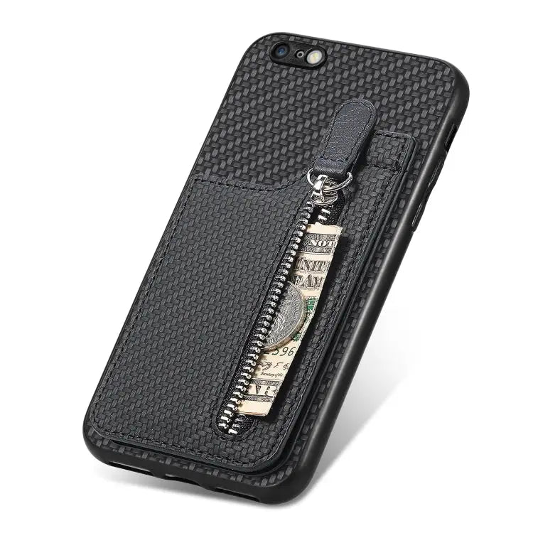 Carbon Fiber Vertical Flip Zipper Phone Case - Apple Accessories