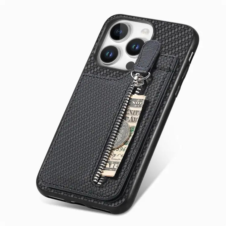 Carbon Fiber Vertical Flip Zipper Phone Case For iPhone 16 For iPhone 15 Pro Max For iPhone 15 Pro For iPhone 15 Plus