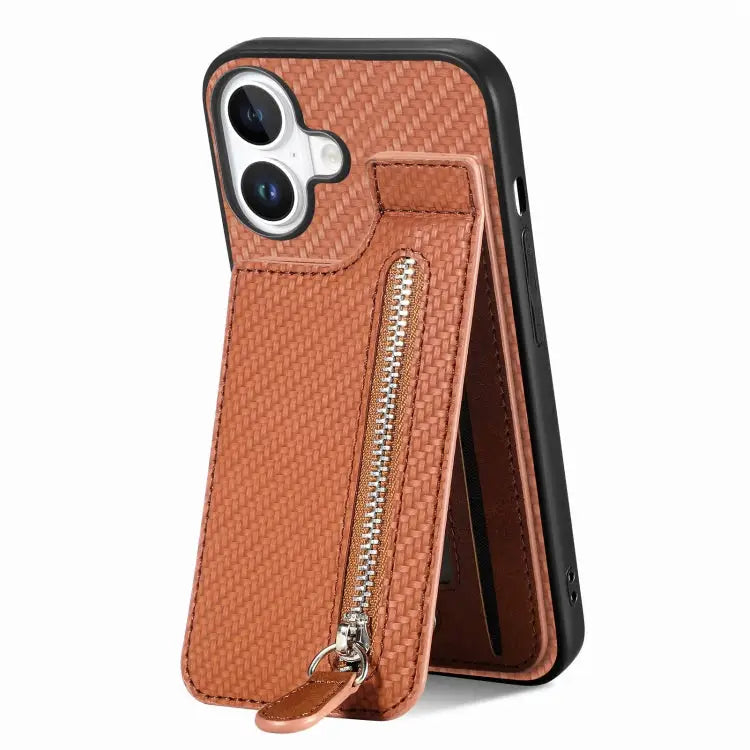Carbon Fiber Vertical Flip Zipper Phone Case For iPhone 16 For iPhone 15 Pro Max For iPhone 15 Pro For iPhone 15 Plus