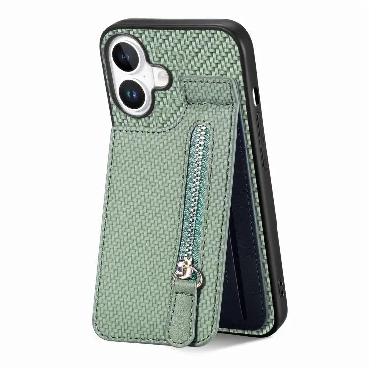 Carbon Fiber Vertical Flip Zipper Phone Case For iPhone 16 For iPhone 15 Pro Max For iPhone 15 Pro For iPhone 15 Plus