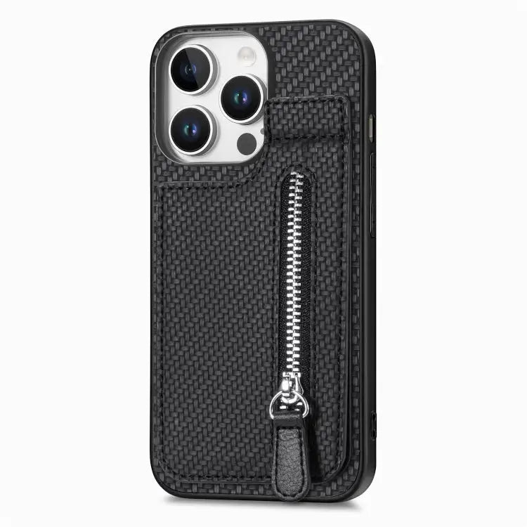 Carbon Fiber Vertical Flip Zipper Phone Case For iPhone 16 For iPhone 15 Pro Max For iPhone 15 Pro For iPhone 15 Plus