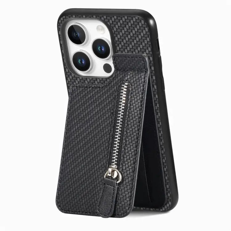 Carbon Fiber Vertical Flip Zipper Phone Case For iPhone 16 For iPhone 15 Pro Max For iPhone 15 Pro For iPhone 15 Plus