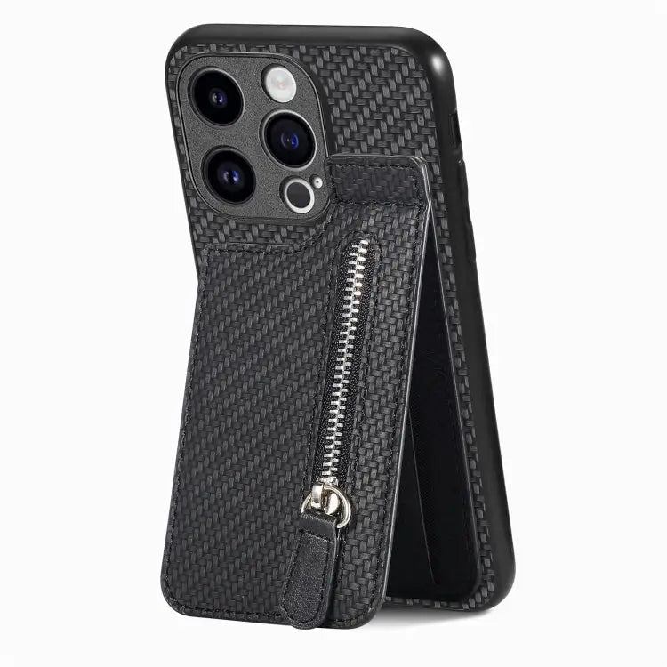 Carbon Fiber Vertical Flip Zipper Phone Case For iPhone 16 For iPhone 15 Pro Max For iPhone 15 Pro For iPhone 15 Plus