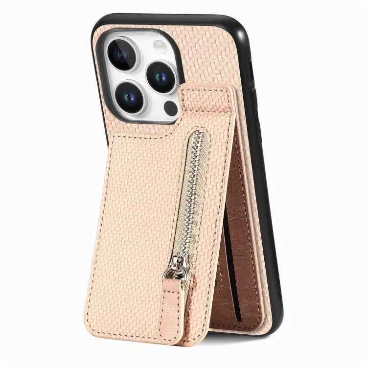 Carbon Fiber Vertical Flip Zipper Phone Case For iPhone 16 For iPhone 15 Pro Max For iPhone 15 Pro For iPhone 15 Plus