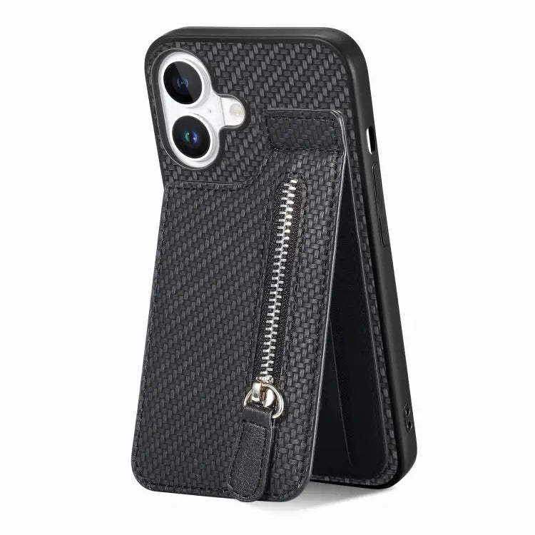 Carbon Fiber Vertical Flip Zipper Phone Case For iPhone 16 For iPhone 15 Pro Max For iPhone 15 Pro For iPhone 15 Plus