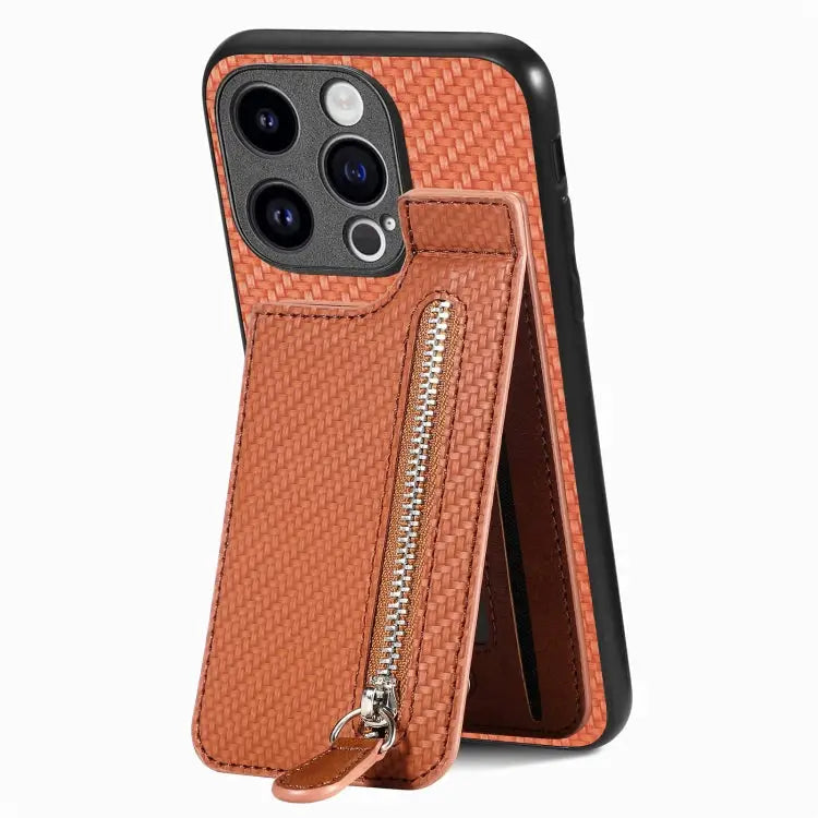 Carbon Fiber Vertical Flip Zipper Phone Case For iPhone 16 For iPhone 15 Pro Max For iPhone 15 Pro For iPhone 15 Plus