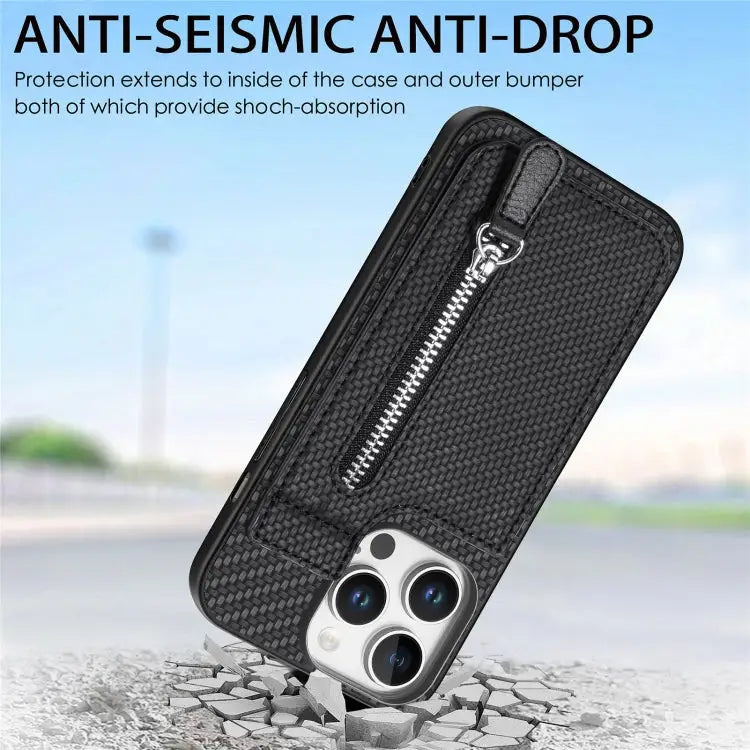 Carbon Fiber Vertical Flip Zipper Phone Case For iPhone 16 For iPhone 15 Pro Max For iPhone 15 Pro For iPhone 15 Plus