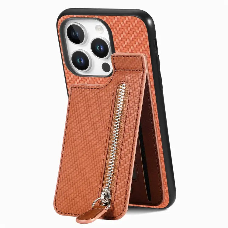 Carbon Fiber Vertical Flip Zipper Phone Case For iPhone 16 For iPhone 15 Pro Max For iPhone 15 Pro For iPhone 15 Plus