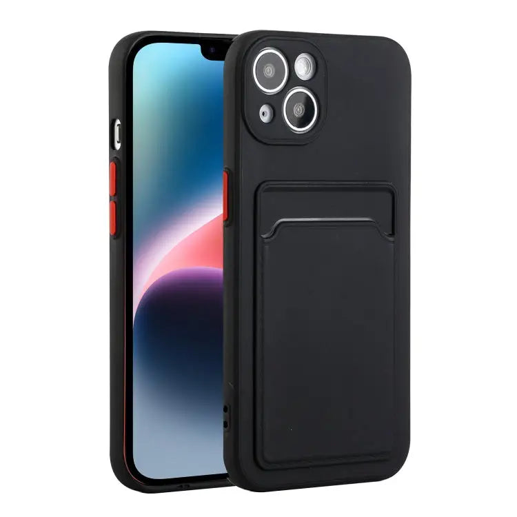 Card Slot Design Shockproof TPU Phone Case - For iPhone 14 / Black - Apple Accessories