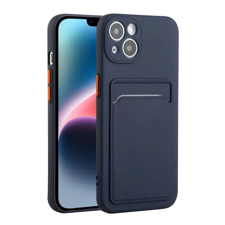 Card Slot Design Shockproof TPU Phone Case - For iPhone 14 / Dark Blue - Apple Accessories