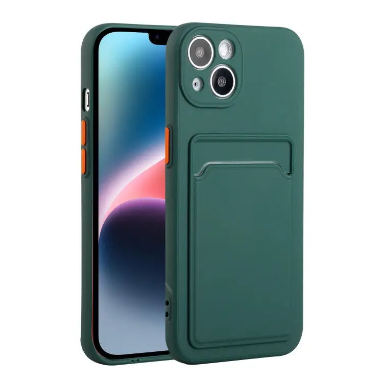 Card Slot Design Shockproof TPU Phone Case - For iPhone 14 / Dark Green - Apple Accessories
