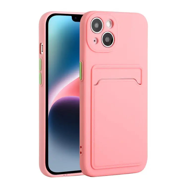 Card Slot Design Shockproof TPU Phone Case - For iPhone 14 / Pink - Apple Accessories