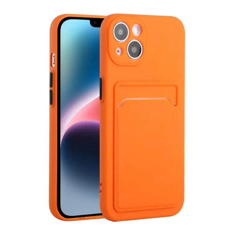 Card Slot Design Shockproof TPU Phone Case - For iPhone 14 Plus / Orange - Apple Accessories