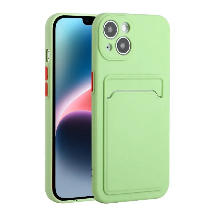 Card Slot Design Shockproof TPU Phone Case - For iPhone 14 Plus / Matcha Green - Apple Accessories